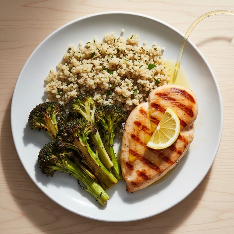 Grilled Chicken Breast with Quinoa and Roasted Broccoli