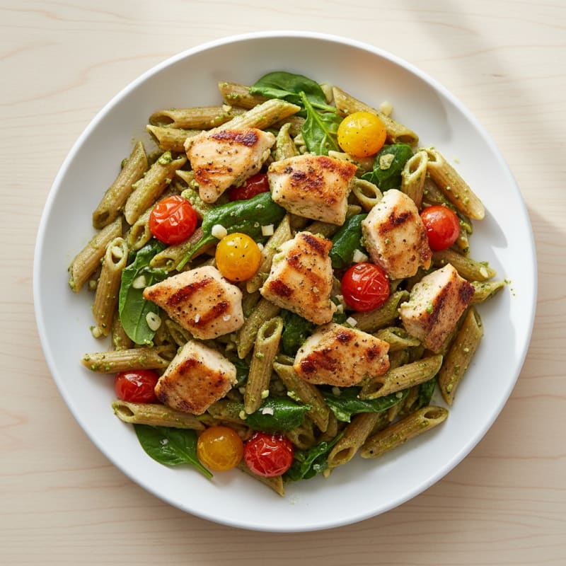 Creamy Pesto Chicken Pasta with Zesty Tomatoes