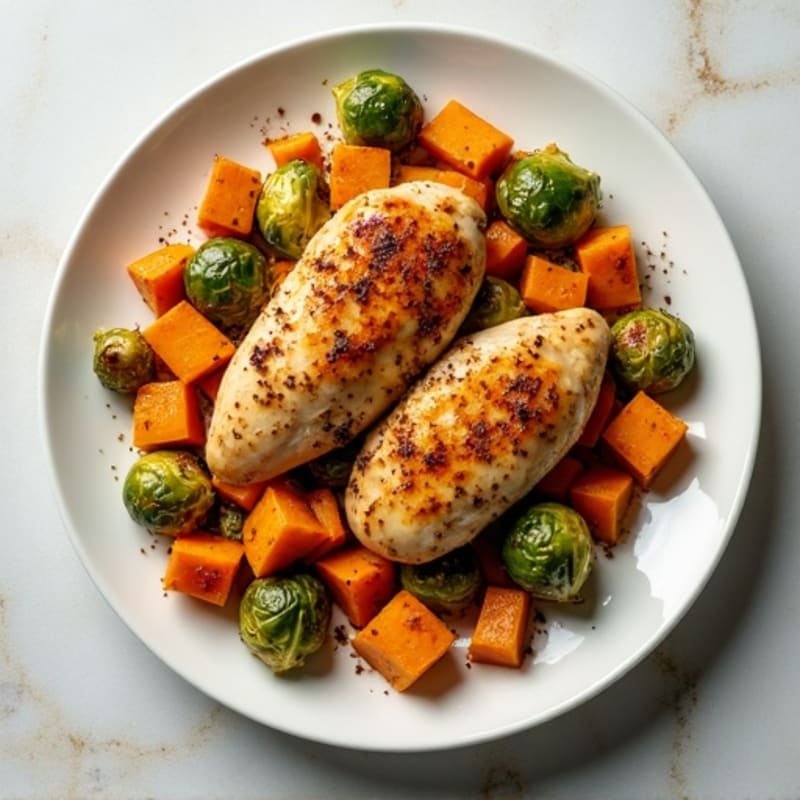 Sheet Pan Roasted Butternut Squash, Chicken, and Crispy Brussels Sprouts