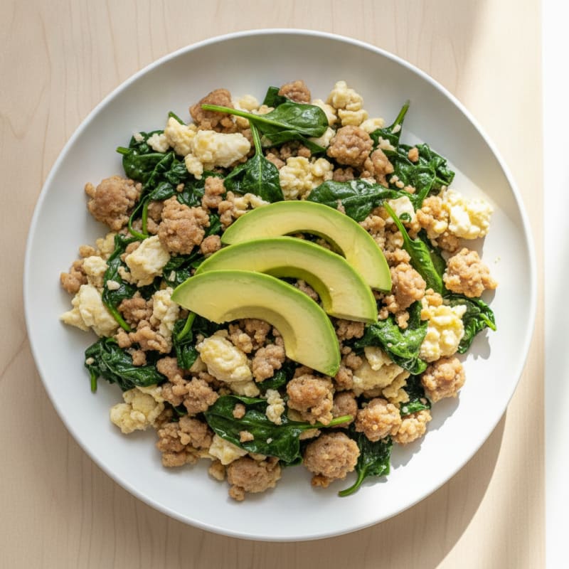 Egg White and Turkey Sausage Scramble with Spinach