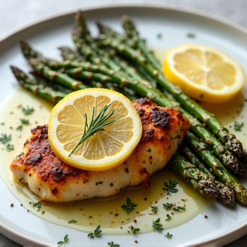 Crispy Lemon-Herb Roasted Chicken with Roasted Asparagus