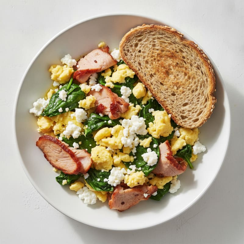 Cottage Cheese Scramble with Spinach and Smoked Turkey