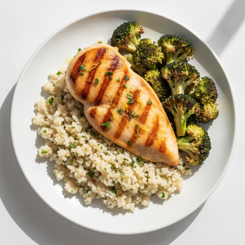 Grilled Chicken Breast with Roasted Broccoli and Quinoa