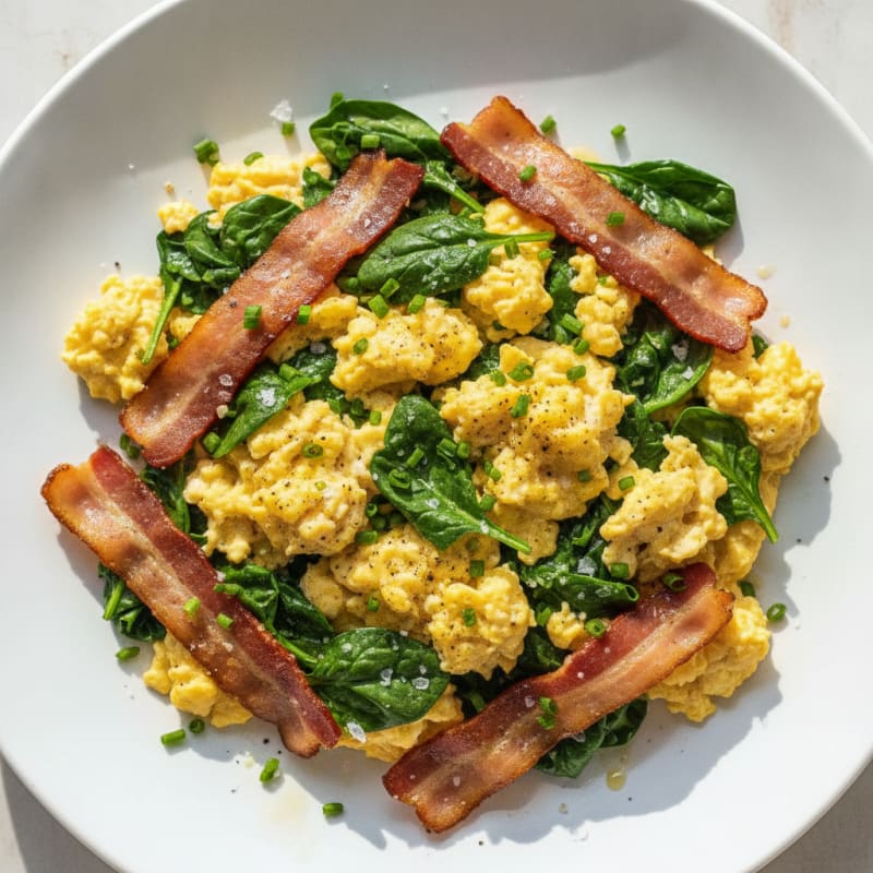 High-Protein Turkey Bacon and Spinach Scramble