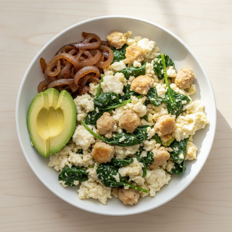 Egg White Scramble with Spinach and Turkey Sausage