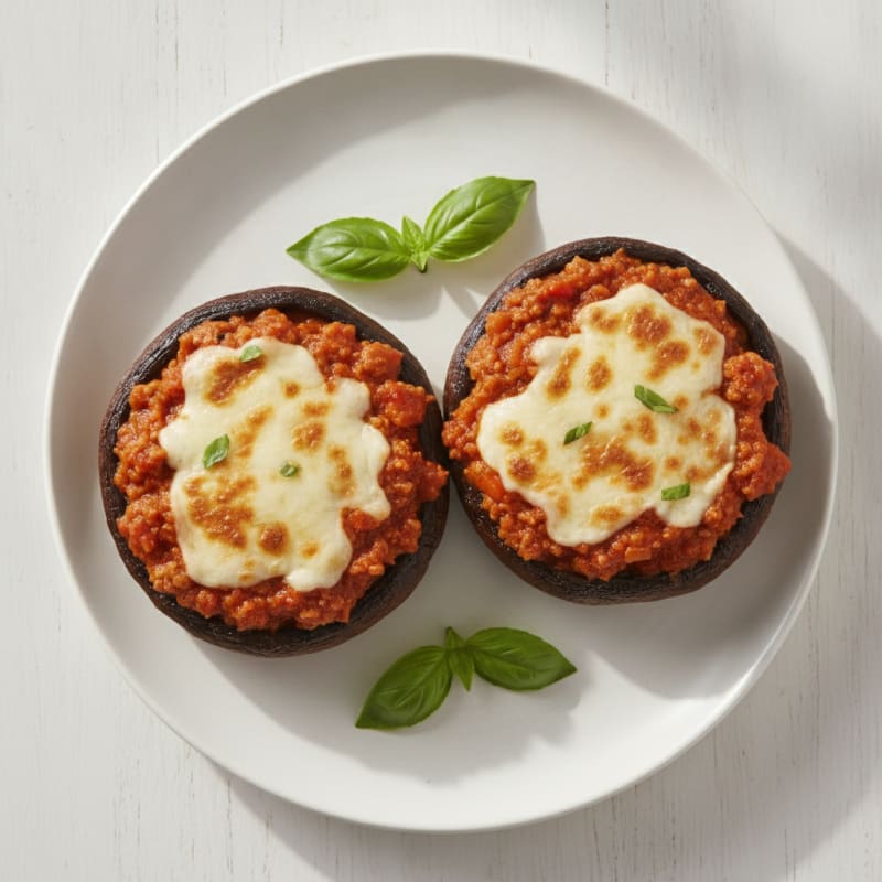 Mozzarella-Stuffed Portabella Burgers with Bolognese