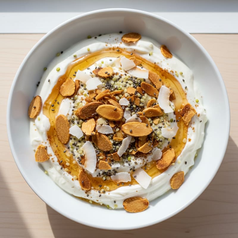 Silky Cardamom Protein Yogurt with Toasted Almonds