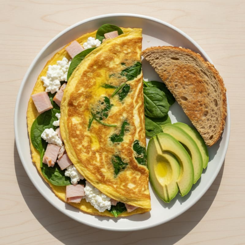 Cottage Cheese Spinach Omelette with Smoked Turkey