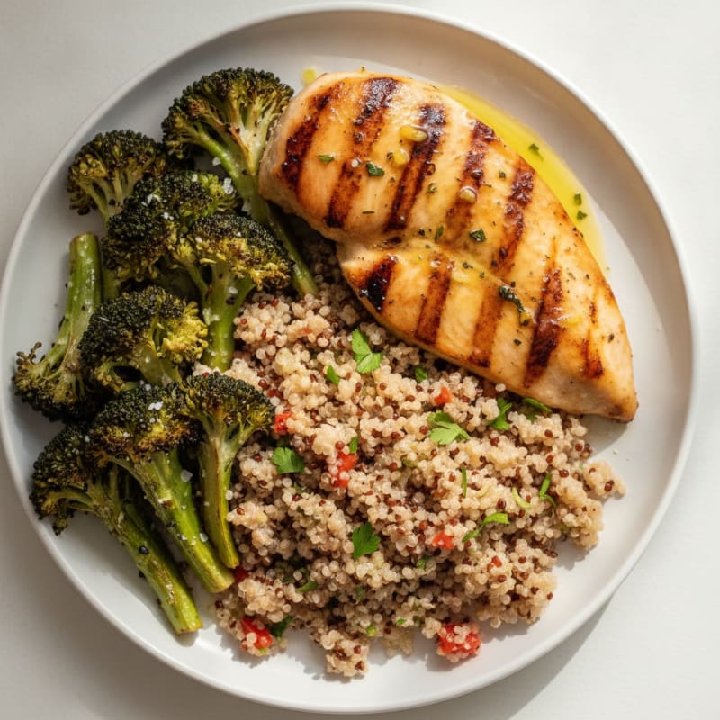 Grilled Chicken Breast with Roasted Broccoli and Quinoa