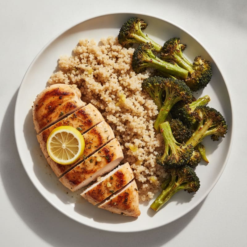 Grilled Chicken Breast with Quinoa and Roasted Broccoli