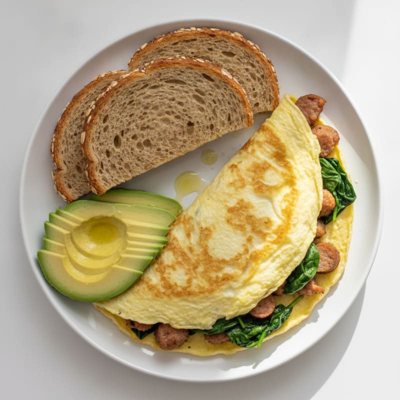 Egg White Spinach Omelette with Turkey Sausage