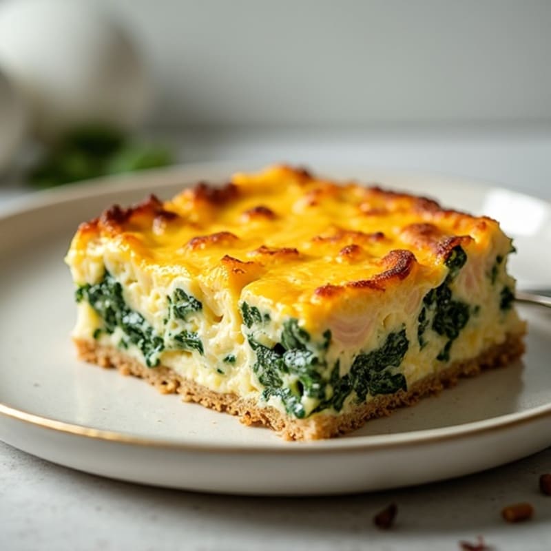 Creamy Savory Whole Grain Chicken and Spinach Strata