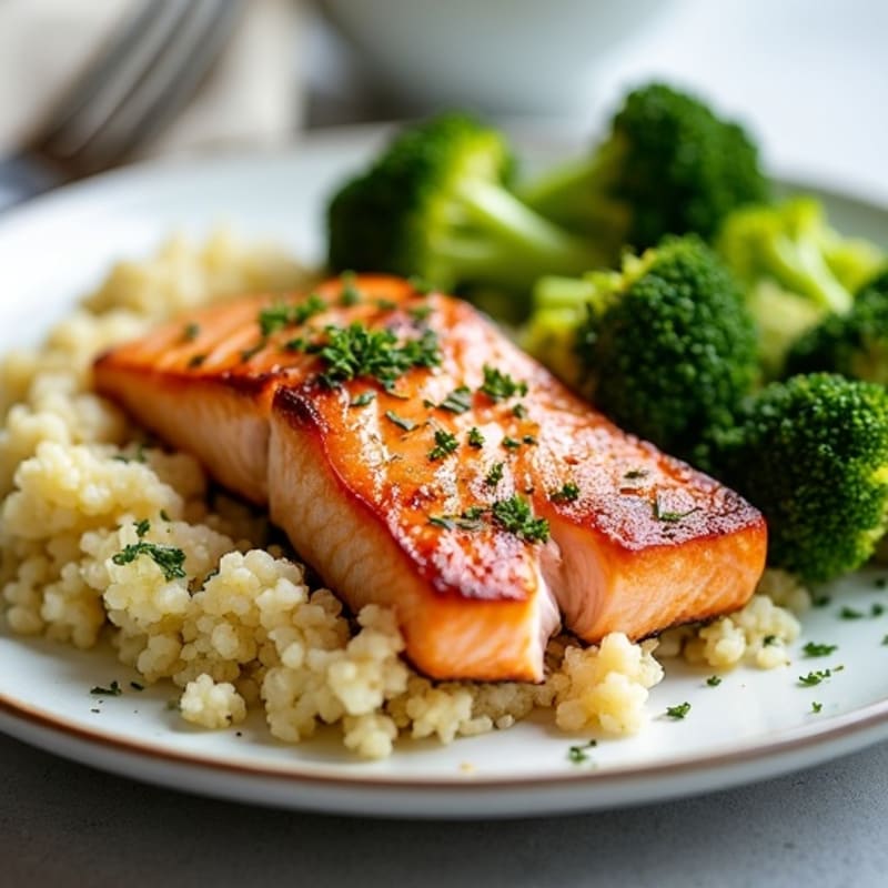 Seared Salmon with Roasted Broccoli and Garlic Mash