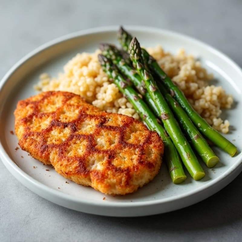 Crispy Air-Fried Chicken Breast with Roasted Asparagus and Quinoa