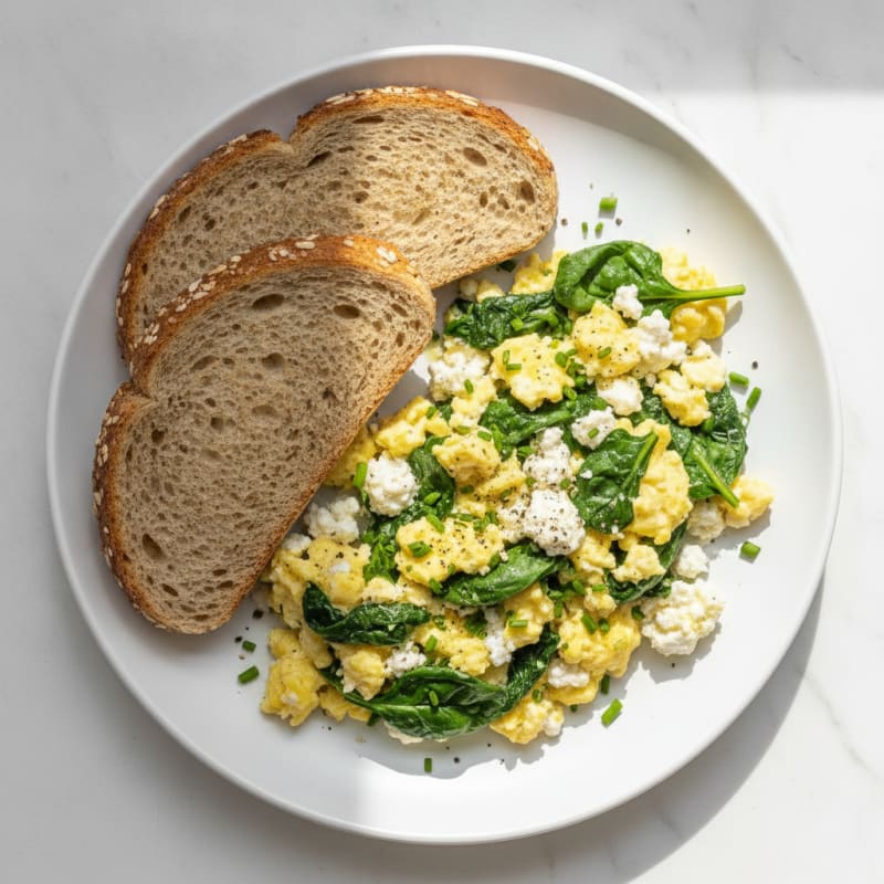 Scrambled Eggs with Cottage Cheese and Spinach