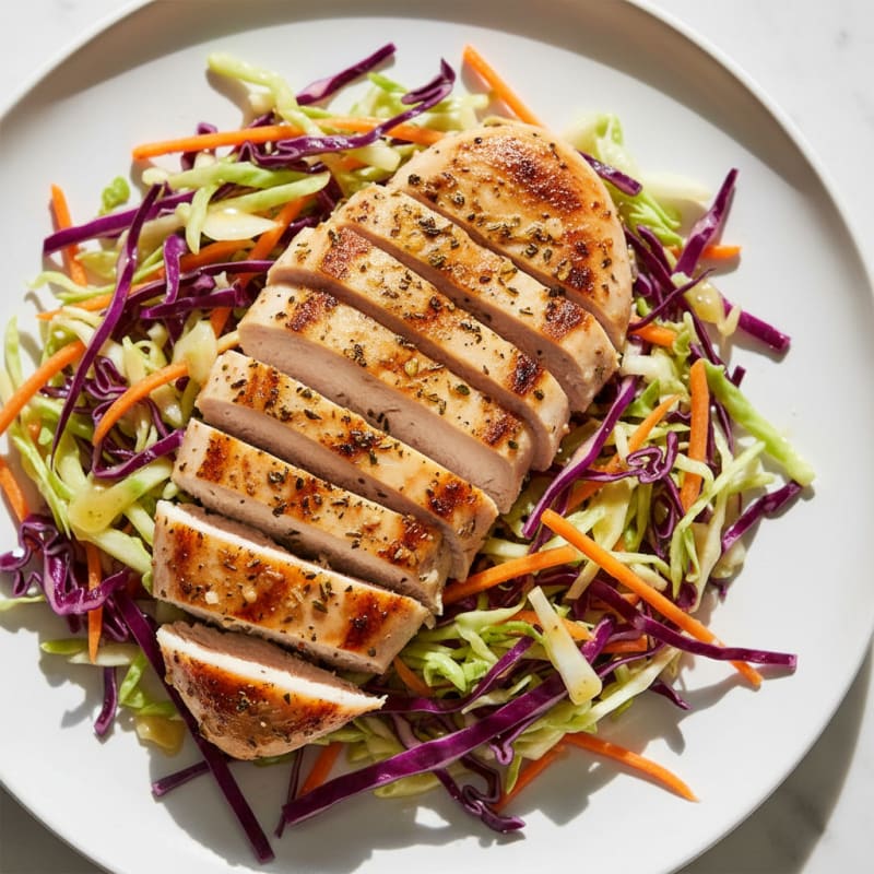 Grilled Chicken Breast with Crunchy Cabbage Slaw