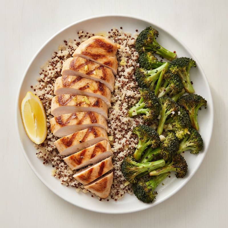Grilled Chicken Breast with Quinoa and Roasted Broccoli