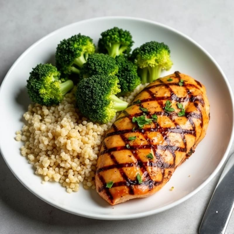 Grilled Chicken Breast with Quinoa and Roasted Broccoli