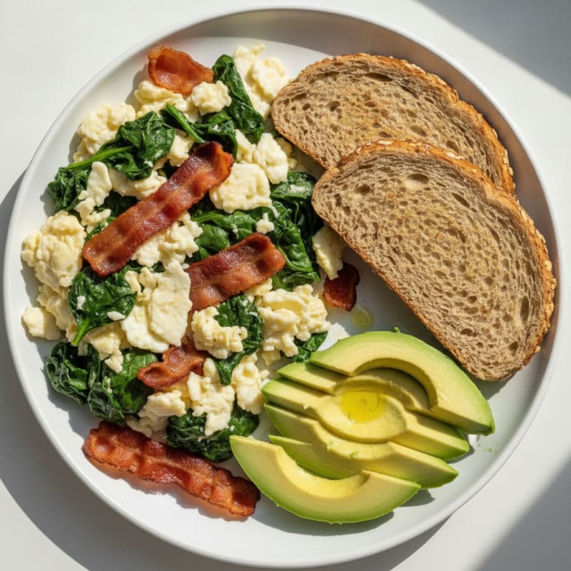 Egg White Scramble with Turkey Bacon and Spinach
