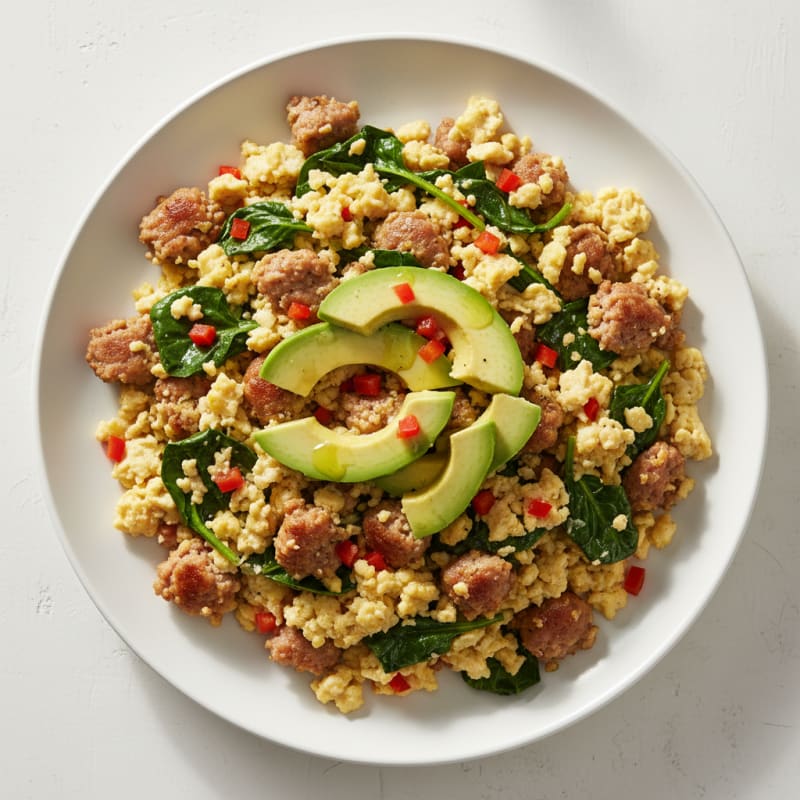 Egg White and Turkey Sausage Scramble with Spinach