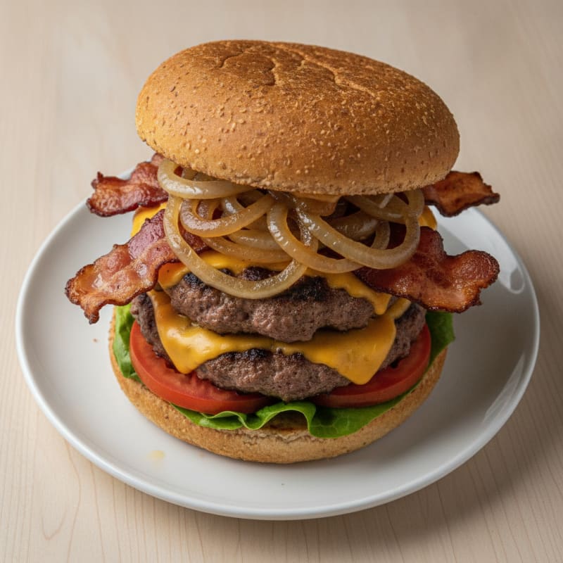 Double Bacon Cheeseburger with Caramelized Onions