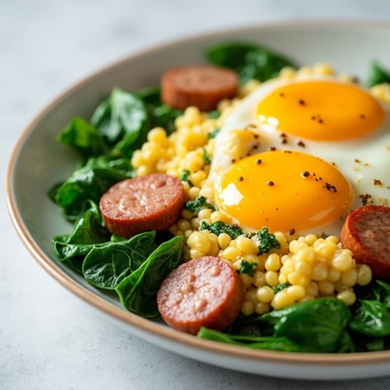 Egg White Scramble with Turkey Sausage and Spinach