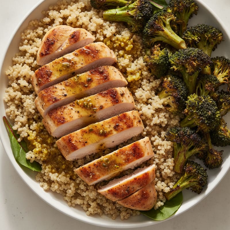 Grilled Chicken Breast with Quinoa and Roasted Broccoli