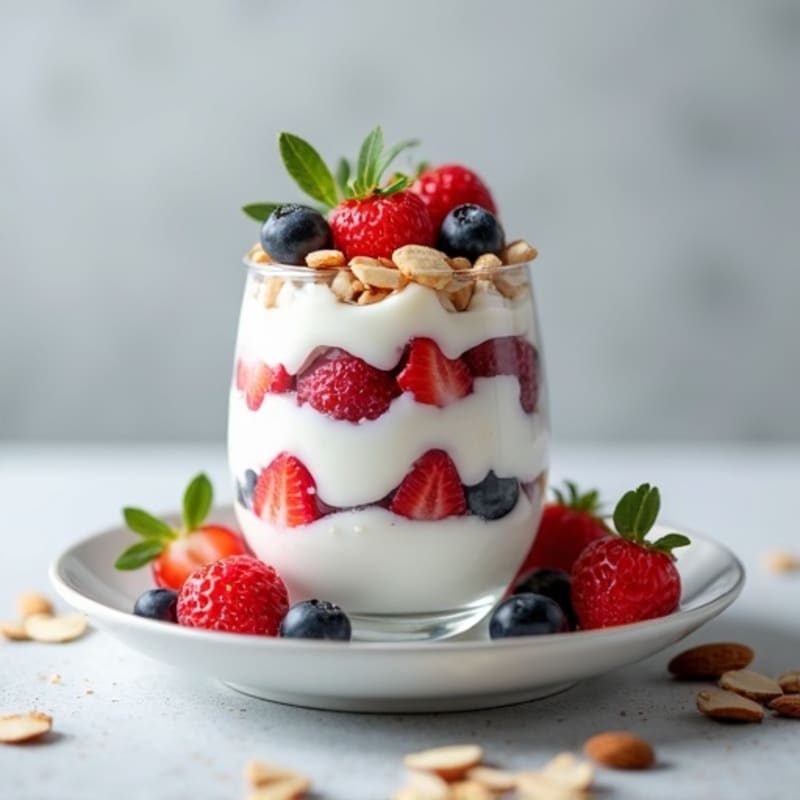 Greek Yogurt Protein Parfait with Mixed Berries and Almonds