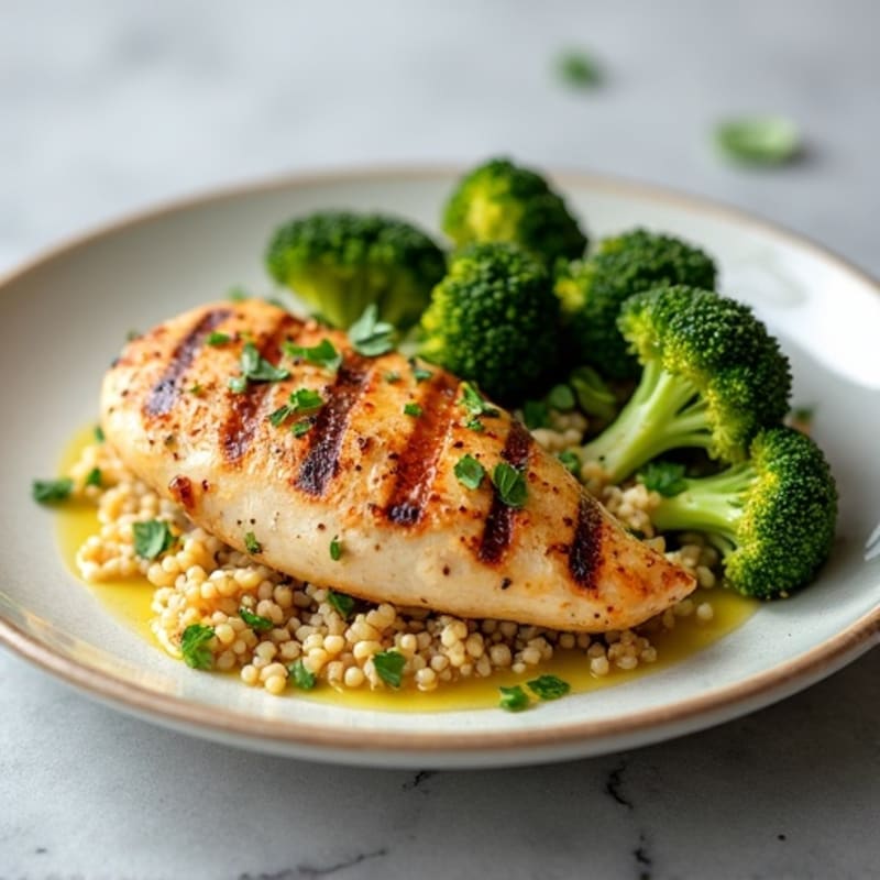 Grilled Chicken Breast with Quinoa and Roasted Broccoli