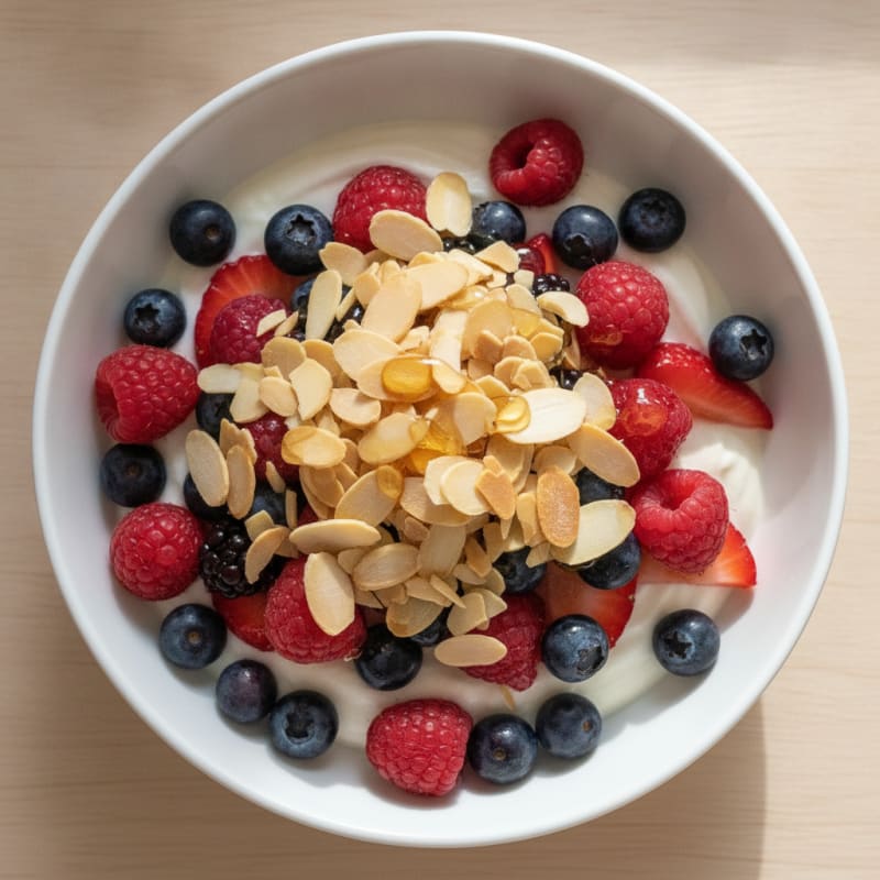 Creamy Greek Yogurt Parfait with Mixed Berries and Almonds