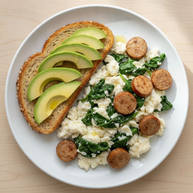 Egg White and Turkey Sausage Scramble with Spinach