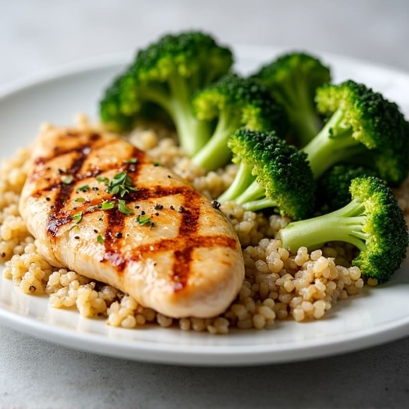 Grilled Chicken Breast with Roasted Broccoli and Quinoa