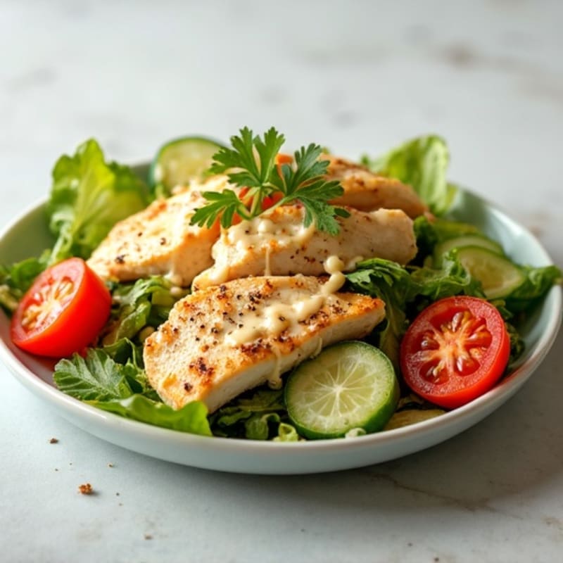 Lemon Herb Chicken and Fresh Vegetable Salad with Creamy Tahini Dressing