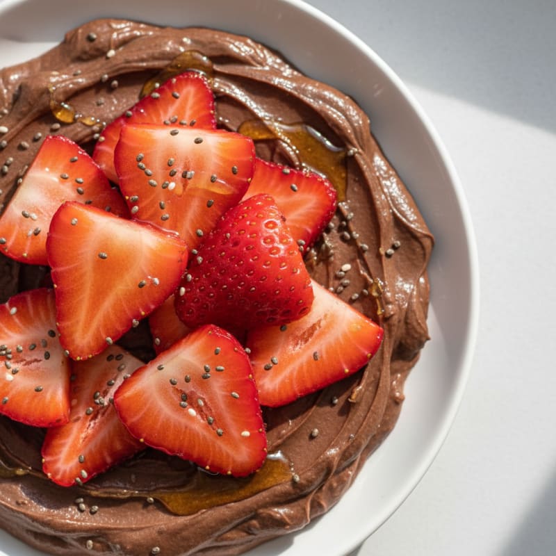 Chocolate Protein Pudding with Fresh Strawberries