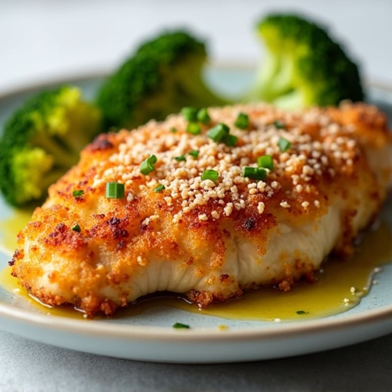 Healthy Crispy Chicken Parmesan with Roasted Broccoli