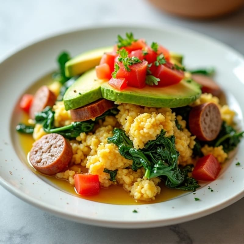 Egg White and Turkey Sausage Scramble with Spinach and Salsa