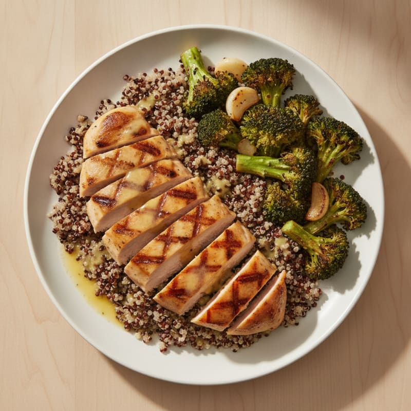 Grilled Chicken Breast with Quinoa and Roasted Broccoli