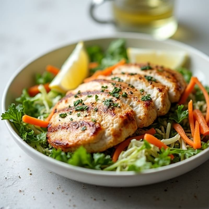 Grilled Chicken Breast with Crunchy Cabbage Slaw and Greek Yogurt Dressing