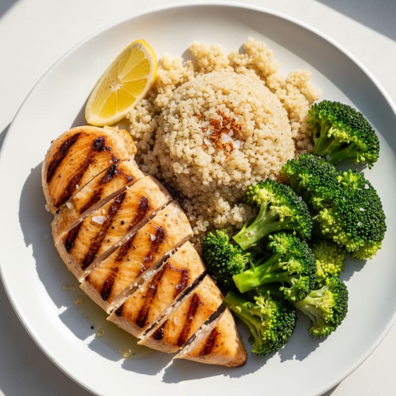 Grilled Chicken Breast with Quinoa and Steamed Broccoli