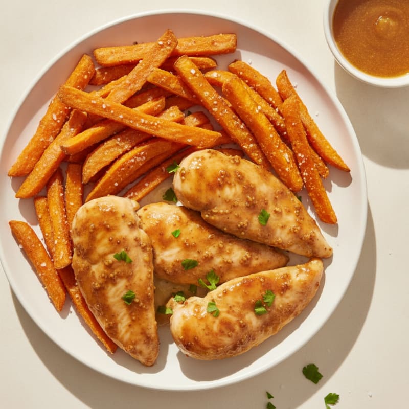 Baked Honey-Mustard Chicken with Sweet Potato Fries
