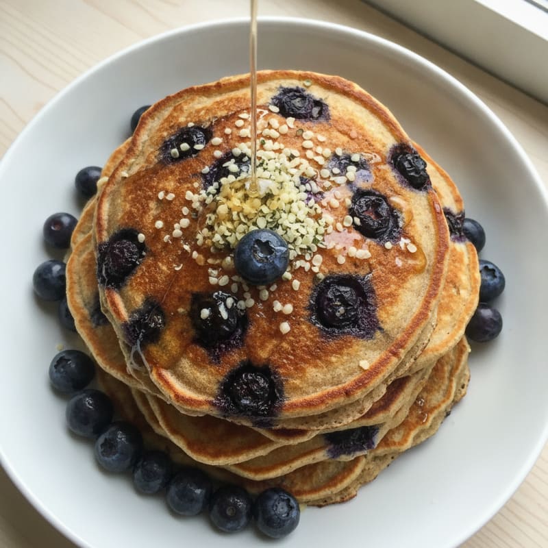 High-Protein Fluffy Vegan Blueberry Pancakes