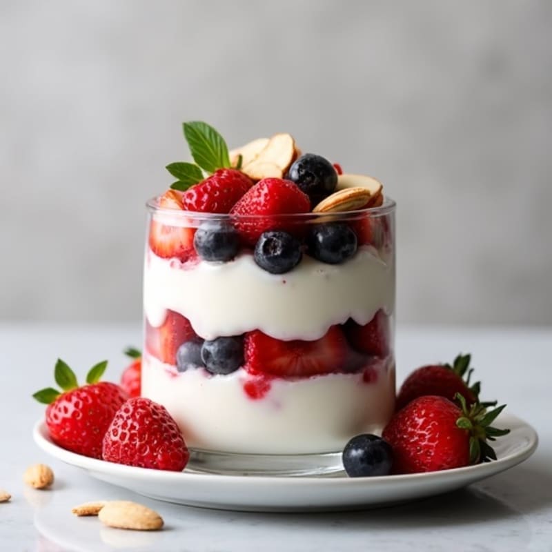 High-Protein Greek Yogurt Parfait with Mixed Berries and Almonds