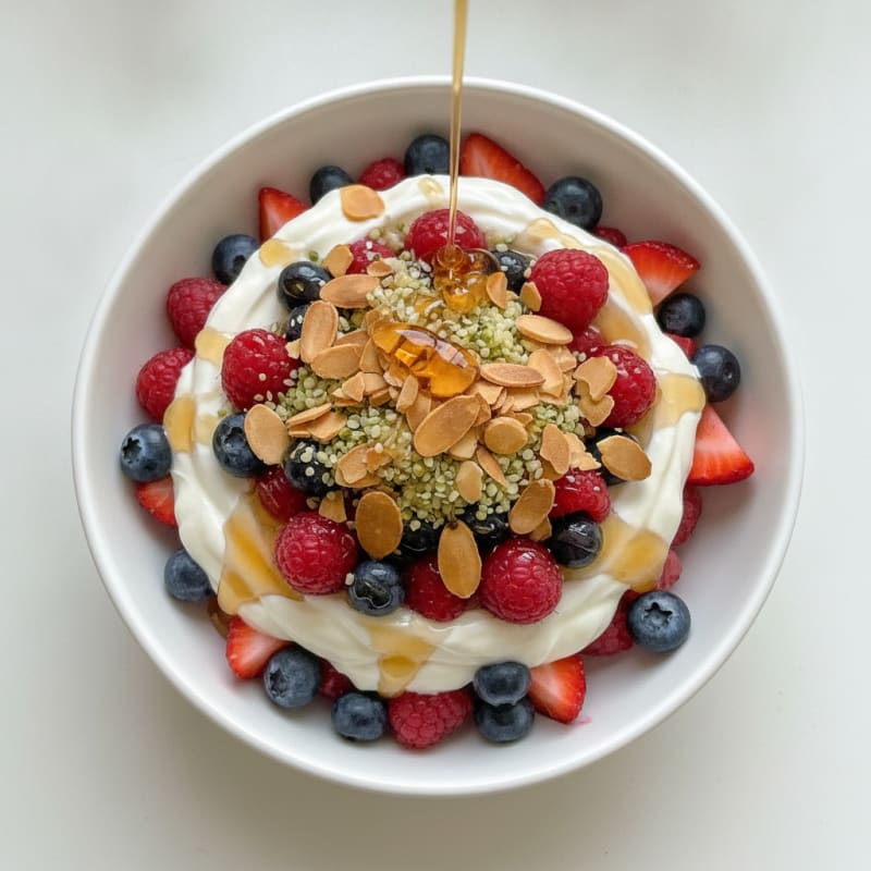Creamy Greek Yogurt Parfait with Mixed Berries and Almond Crunch