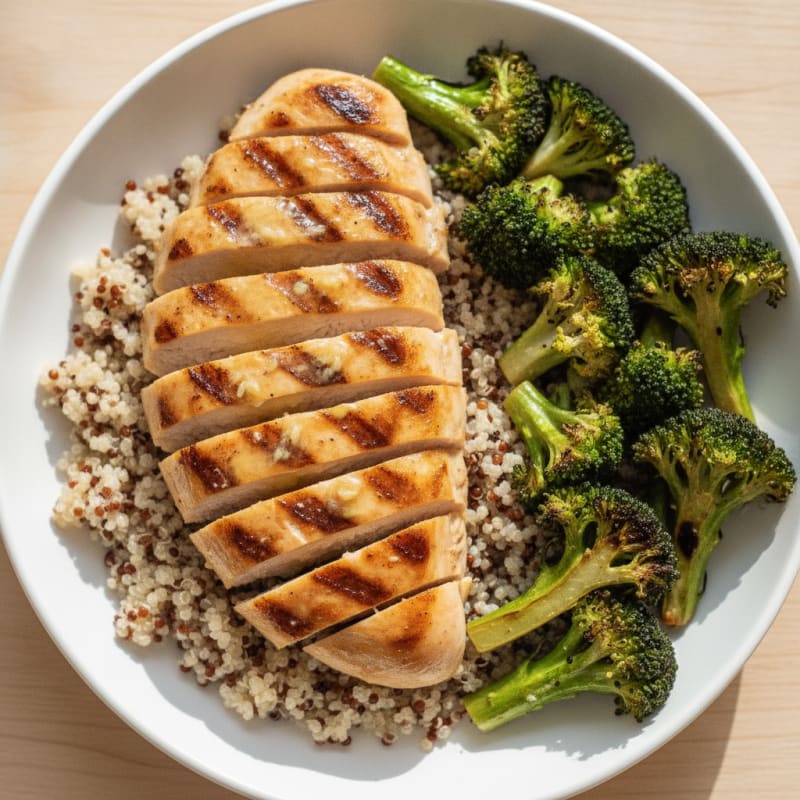 Grilled Chicken Breast with Quinoa and Roasted Broccoli