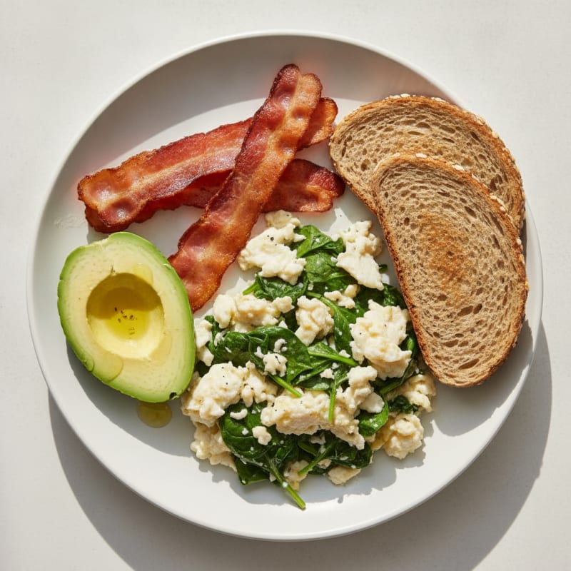 Egg White Scramble with Spinach and Turkey Bacon