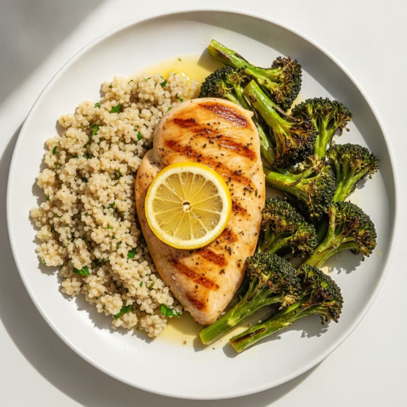 Grilled Chicken Breast with Roasted Broccoli and Quinoa