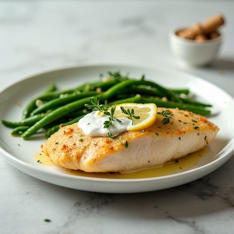 Creamy Lemon Herb Chicken with Roasted Green Beans