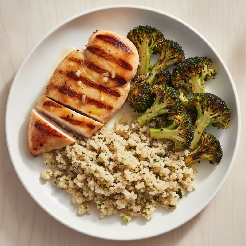 Grilled Chicken Breast with Quinoa and Roasted Broccoli