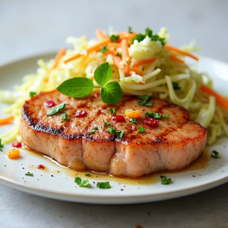 Seared Tuna Steak with Crunchy Cabbage Slaw