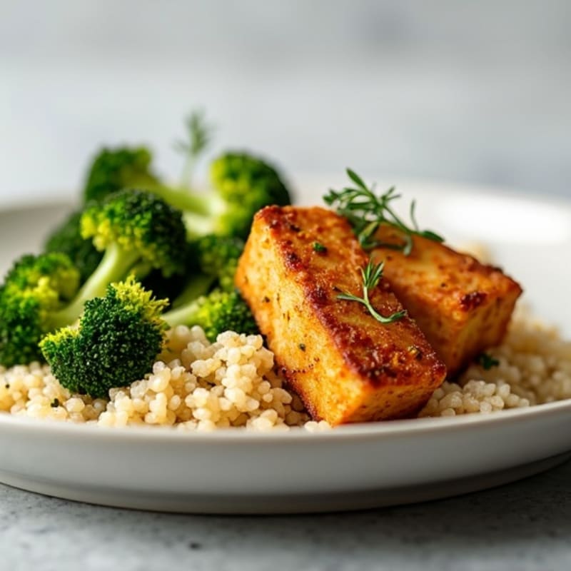 Crispy Baked Tofu with Roasted Broccoli and Quinoa